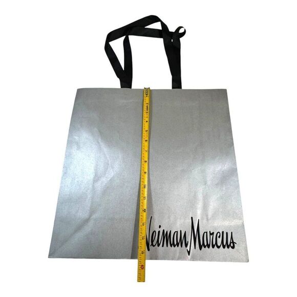 Neiman Marcus Silver Tote Bag With Black Handles Shopping Authentic Metallic - Picture 5 of 5